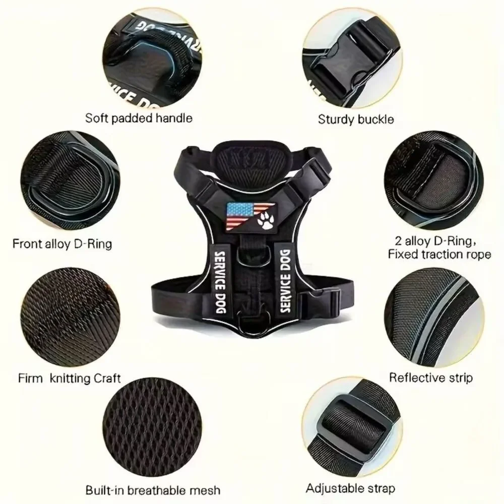 Adjustable RED Reflective SERVICE DOG  Harness Vest  For Small & Medium Pets